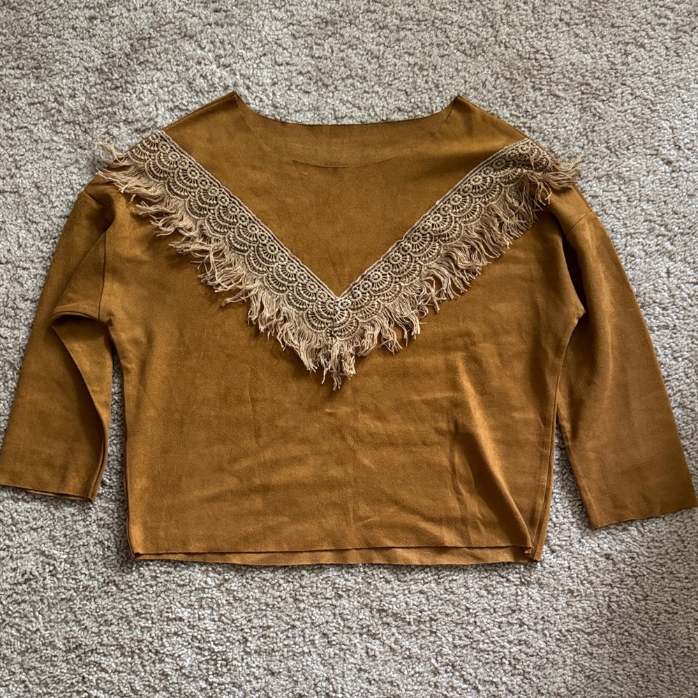 Brown Fringe Sweater